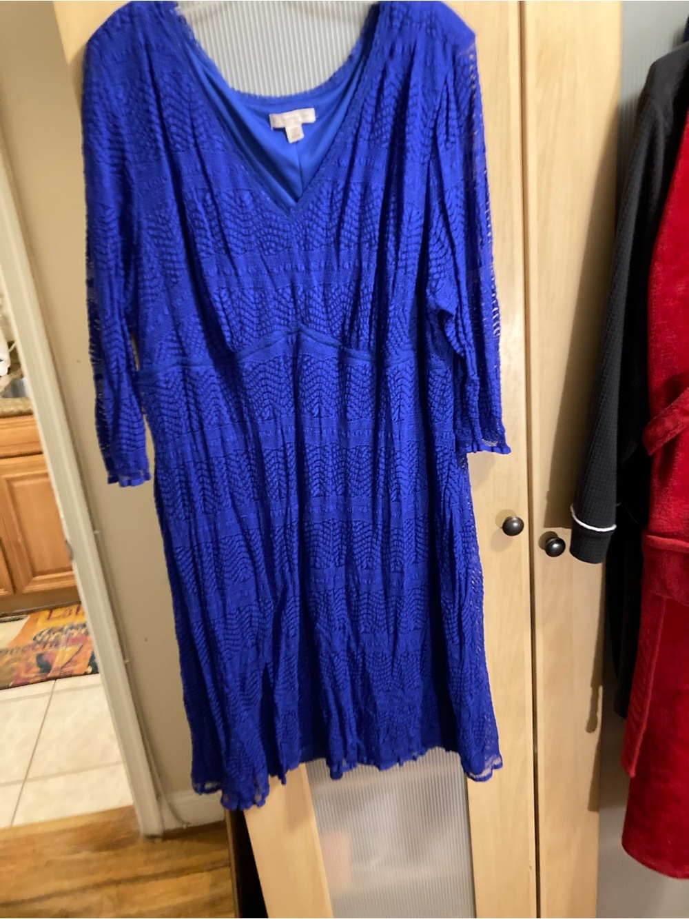 dressbarn Royal Blue V-Neck Long Sleeve Textured Dress